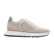 Beige Pels Sneakers med Brune Accenter