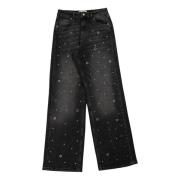 Grå Eyelet Straight-Leg Jeans