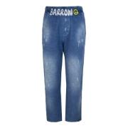 Denim Effekt Sweatpants med Bogstavtryk