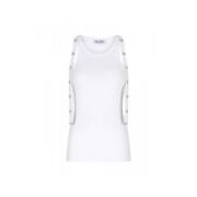 Hvid Ribbet Tank Top med Metal Snap Knapper