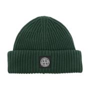 Grøn Ribstrikket Beanie med Logopatch