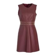 Burgundy Faux Leather Studded Dress