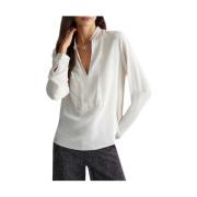 Elegant Ivory Bluse med Rynkede Ærmer