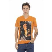 Casual V-Neck T-shirt med Front Print