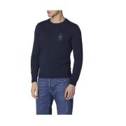 Blå Sweater Sporty Moderne Logo Broderet