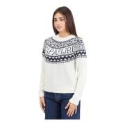 Hvid Retro Jacquard Sweater