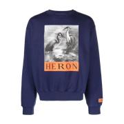 Blå Crewneck Sweater Casual Stil