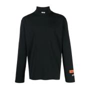 Afslappet Sort Langærmet Rollneck T-Shirt