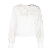 Hvid Bomuld Anglaise Elegant Bluse