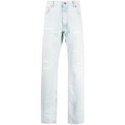 Klar Blå Distressed Straight-Leg Jeans