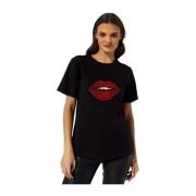 Sort Lips Grafisk Damet-shirt