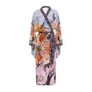 Blomstret Kimono Bindes i Taljen Strand Cover-Up