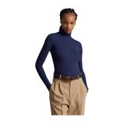 Blå Stretch Ribbed Turtleneck Strik