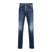 Indigo Denim Jeans med Whiskering Effekt