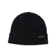 Sort Cashmere Beanie Hat med Logo Patch