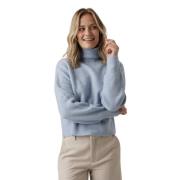 Blå Ribstrikket Turtleneck Sweater