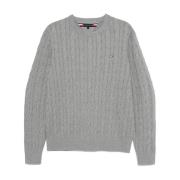 Lysegrå Cable Strik Sweater