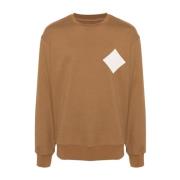 Brun Bouclé Sweater med Logo Patch