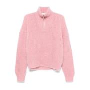 Højhalset Sweater med Lynlås i Pink