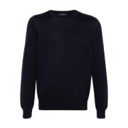 Blå Uld Ribstrikket Sweater