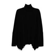 Sort Ribstrikket Turtleneck Sweater