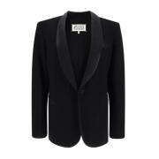 Sort Uld Blazer Elegant Stilfuld Kvinder