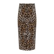 Animal-Print Midi Nederdel med Slids