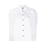 Poplin Button Down Puff Sleeve Skjorte