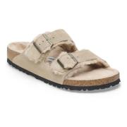 Shearling Taupe Læder Arizona Sliders