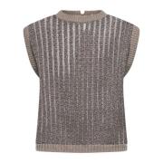 Beige Sweater med Ribbed Detaljer