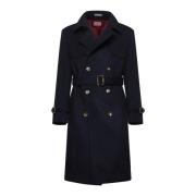 Navy Blue Wool Trench Coat