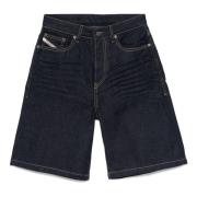 Blå Denim Knælang Shorts