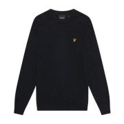 Mørk Navy Melange Lammeuld Blandings Rund Hals Sweater