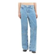 Asymmetriske Knæsømme Folie Finish Jeans