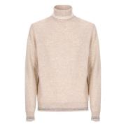 Beige Uld Høj Hals Sweater