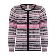 Knappe Jaquard Cardigan Sort/Rosa