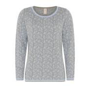 Blå Jacquardstrik Pullover Sweater