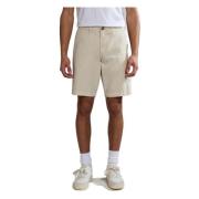 Beige Bomuldsknap Shorts