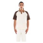 Strikket Baseball Polo Skjorte i Creme/Brunt