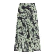 Blomstret Print Satin Flare Midi Nederdel