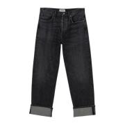 Retro Løse Straight Jeans med Manchet