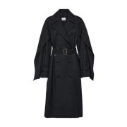 Sort Uldblandet Trenchcoat