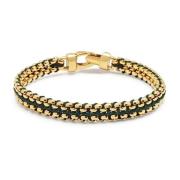 Men's Green Woven 8mm Box Chain Bracelet in Gold