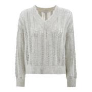 Mohair Blend Grå Sweater, V-Neck Stil