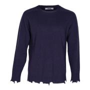 Herre Crew Neck Sweater med Distressed Detalje