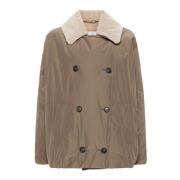 Brun/Beige Shearling Frakke med Monile Detalje