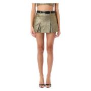 Guld Metallic Jacquard Skort med Bælte