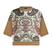 Beige Blomstret Paisley Cropped Sweatshirt