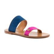 BlåRosa Dobbeltremme Slide Sandaler