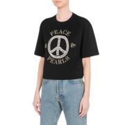 Sort Peace Symbol Dekor T-Shirt